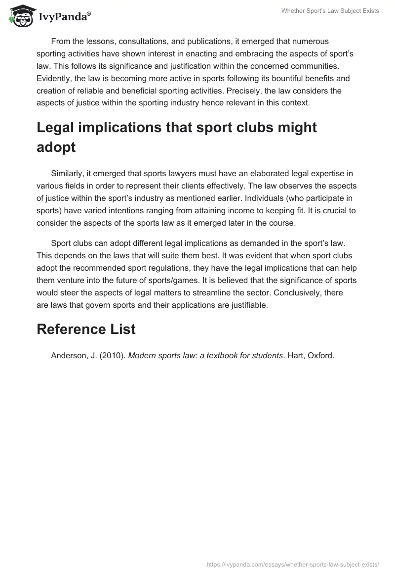 Whether Sport’s Law Subject Exists. Page 2