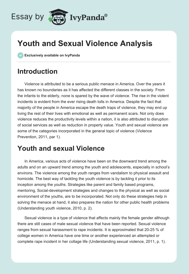 Youth and Sexual Violence Analysis. Page 1