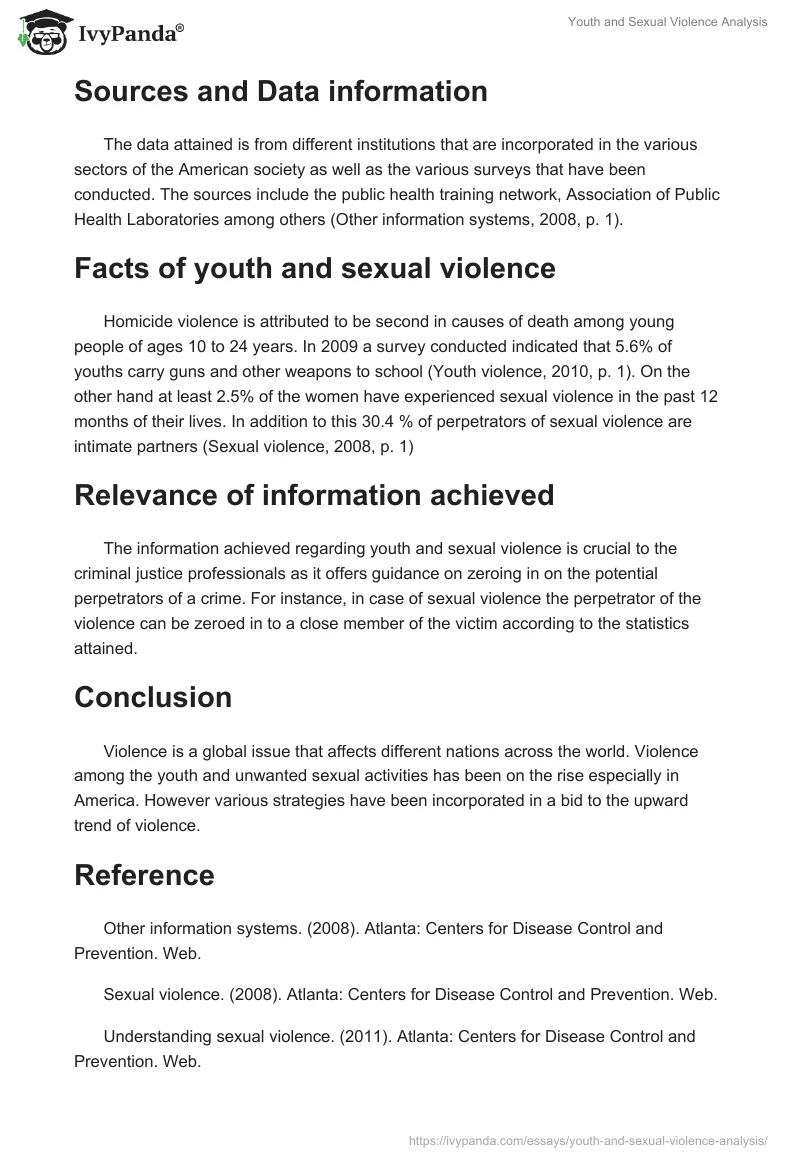 Youth and Sexual Violence Analysis. Page 2