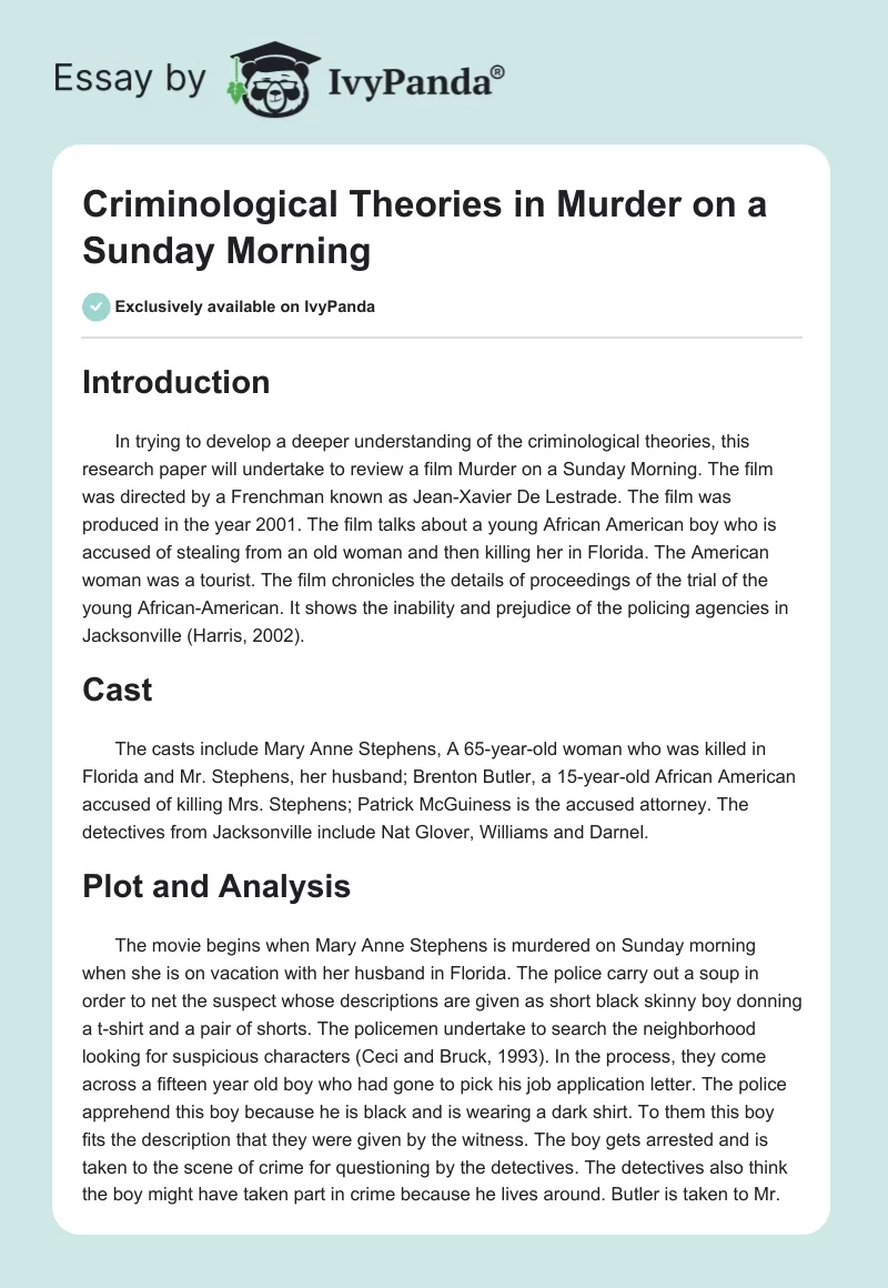 Criminological Theories in "Murder on a Sunday Morning". Page 1