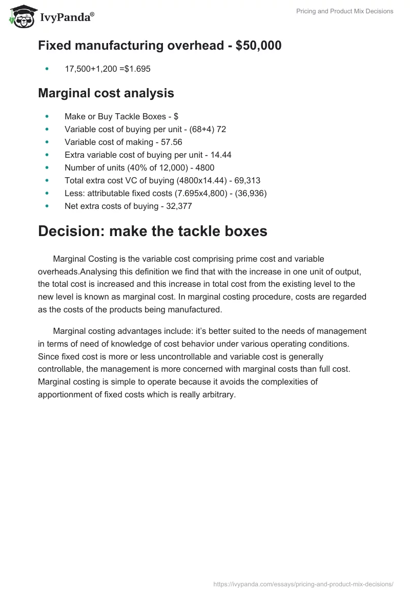 Pricing and Product Mix Decisions. Page 2