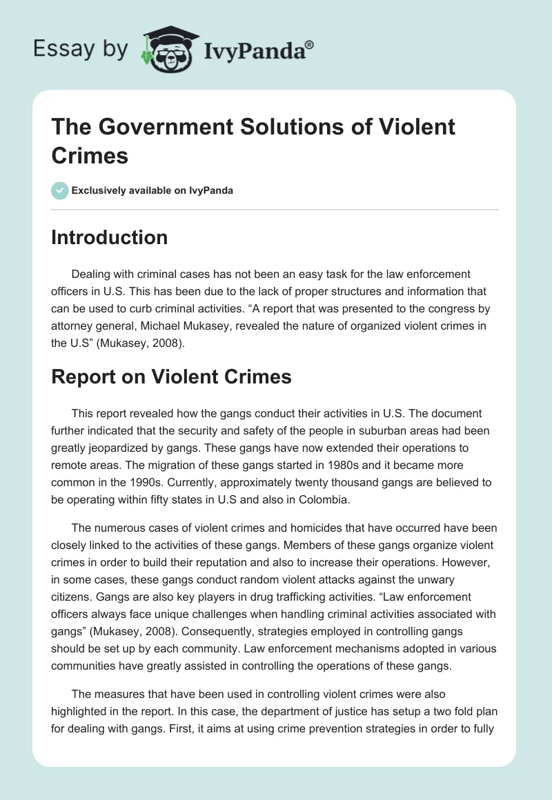 The Government Solutions of Violent Crimes. Page 1