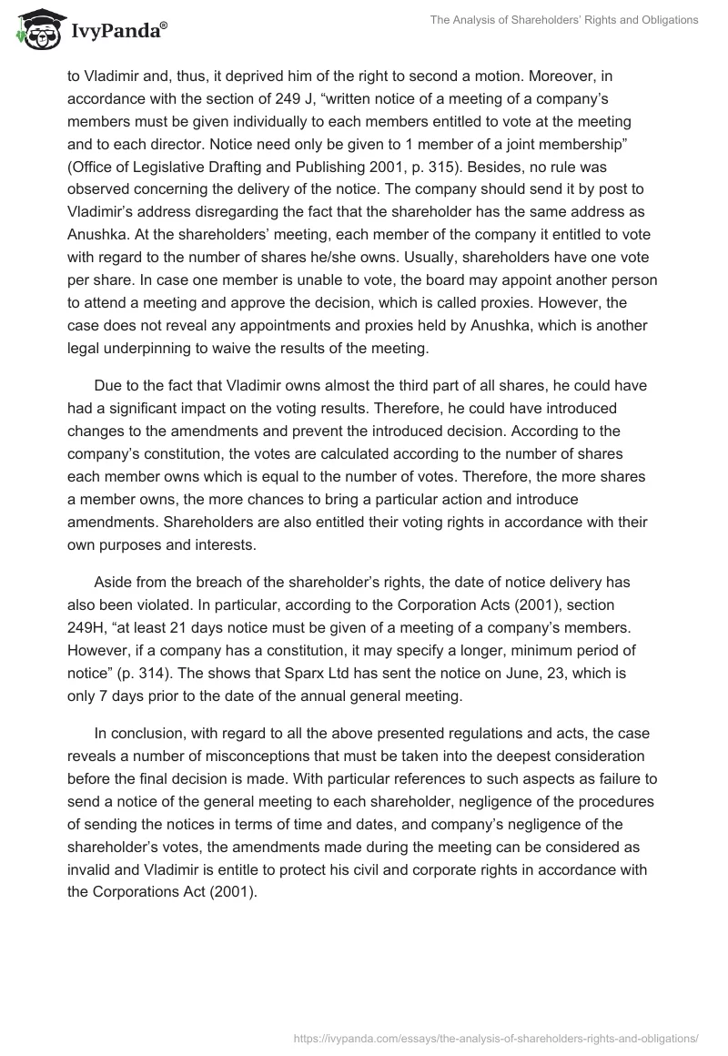 The Analysis of Shareholders’ Rights and Obligations. Page 2