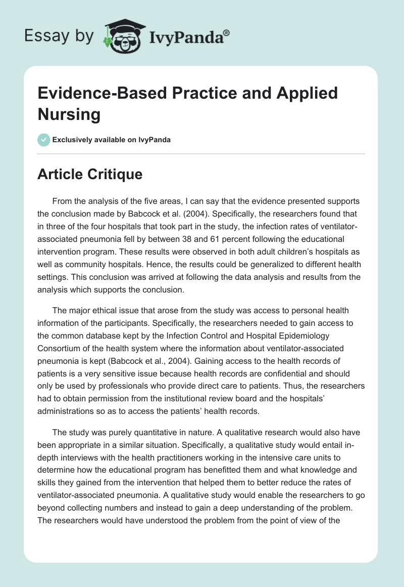 Evidence-Based Practice and Applied Nursing. Page 1