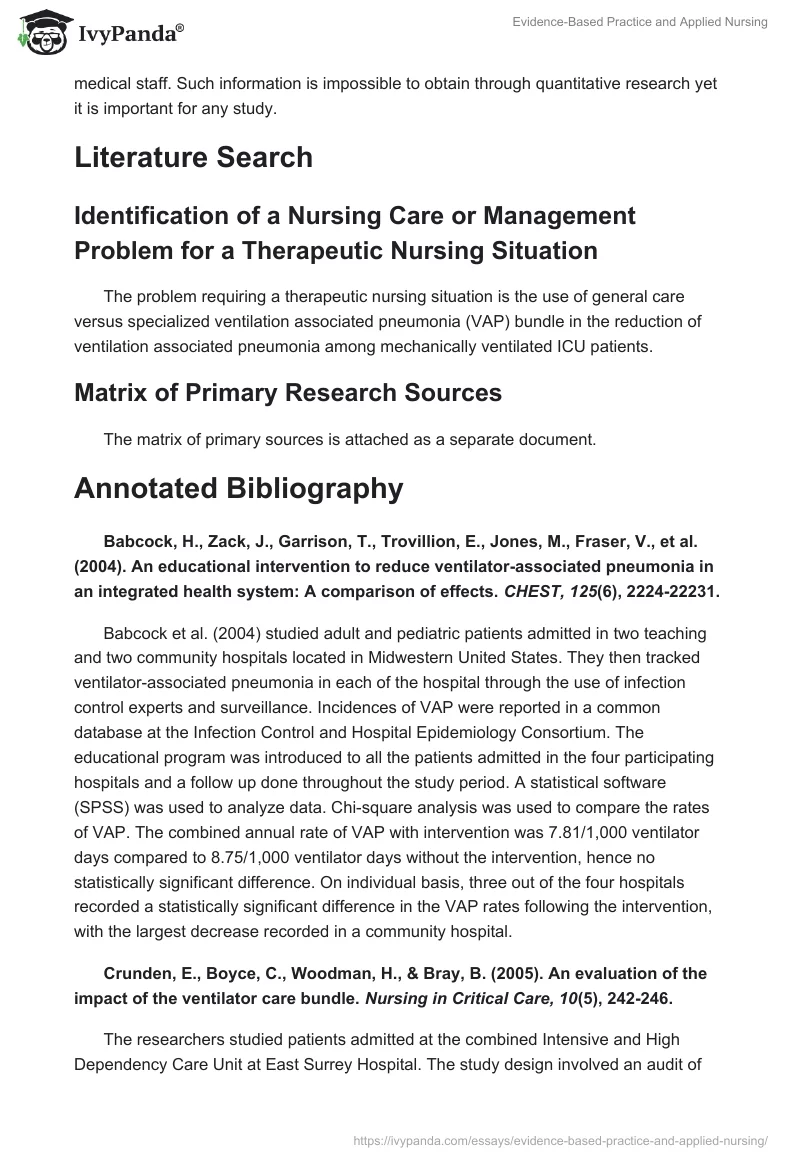 Evidence-Based Practice and Applied Nursing. Page 2