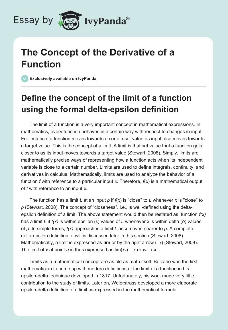 The Concept of the Derivative of a Function. Page 1