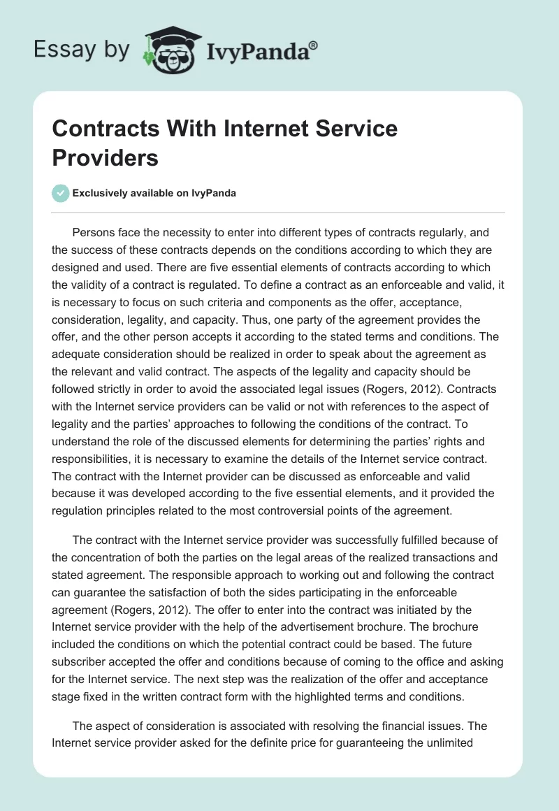 Contracts With Internet Service Providers. Page 1