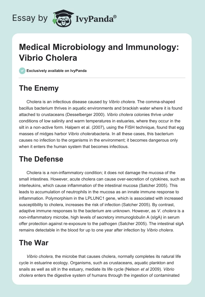 Medical Microbiology and Immunology: Vibrio Cholera. Page 1