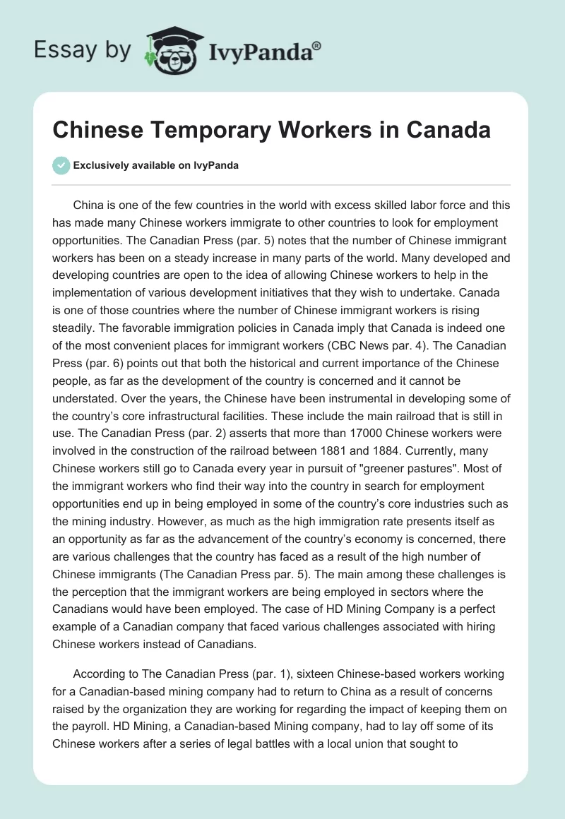 Chinese Temporary Workers in Canada. Page 1