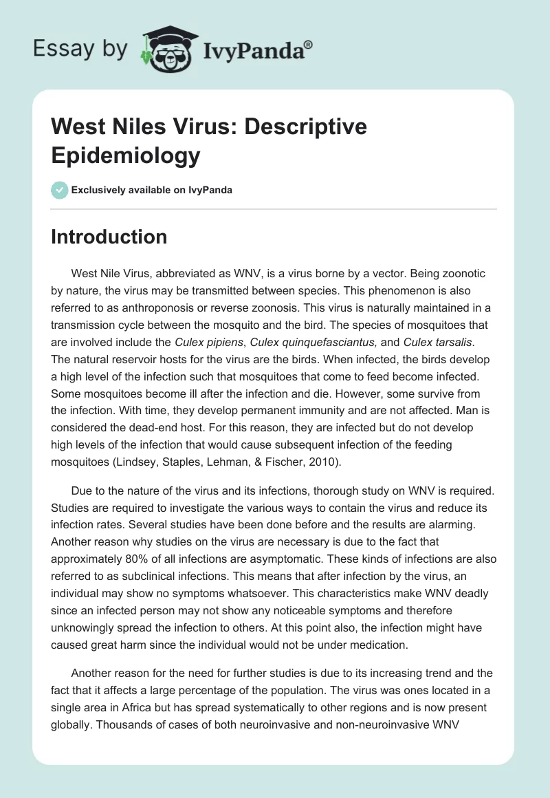 West Niles Virus: Descriptive Epidemiology. Page 1