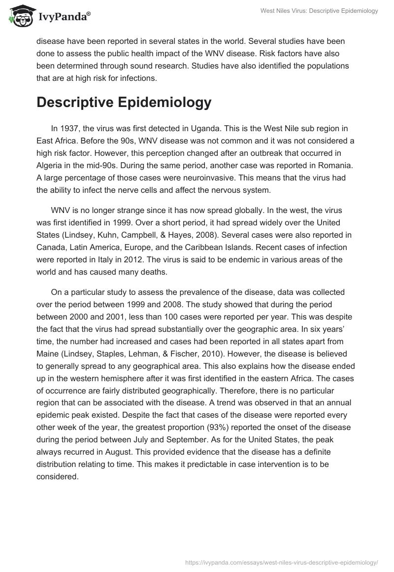 West Niles Virus: Descriptive Epidemiology. Page 2