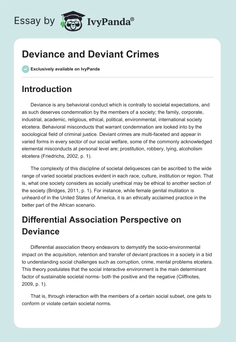 Deviance and Deviant Crimes. Page 1