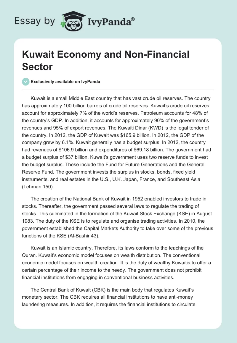 Kuwait Economy and Non-Financial Sector. Page 1