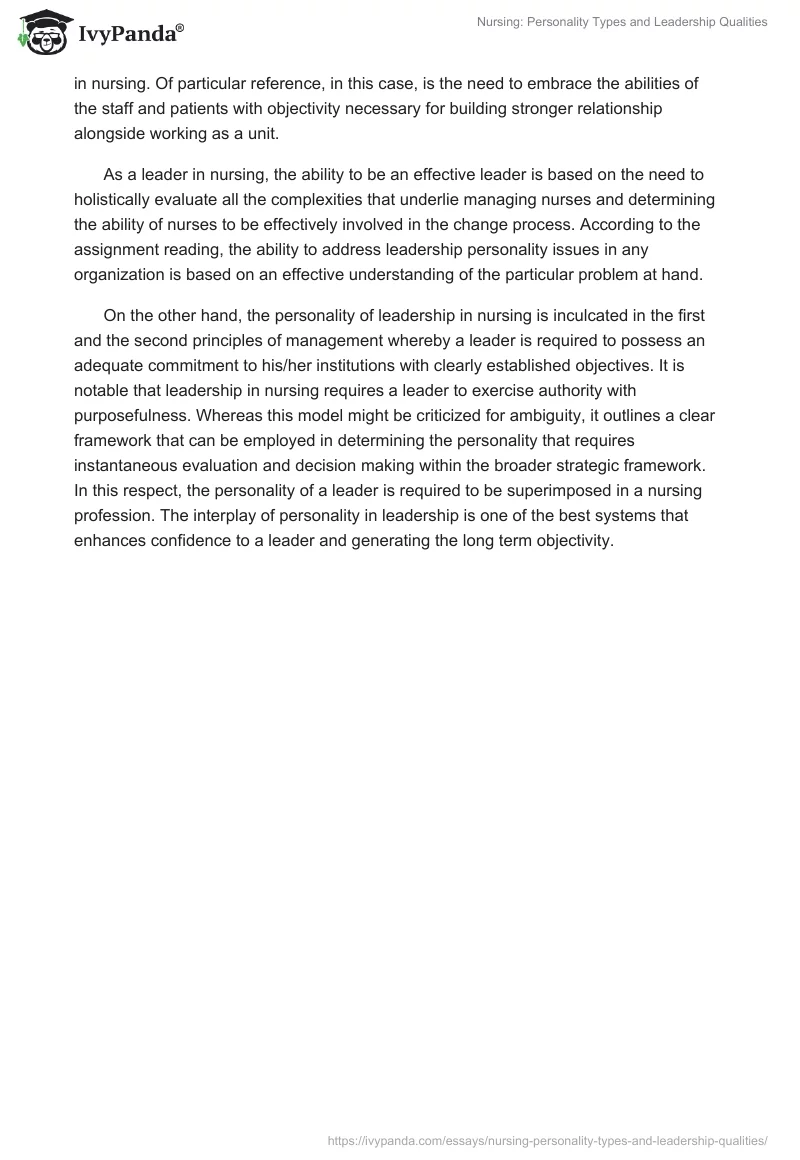 Nursing: Personality Types and Leadership Qualities. Page 2