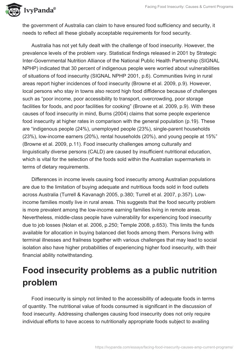 Facing Food Insecurity: Causes & Current Programs. Page 2