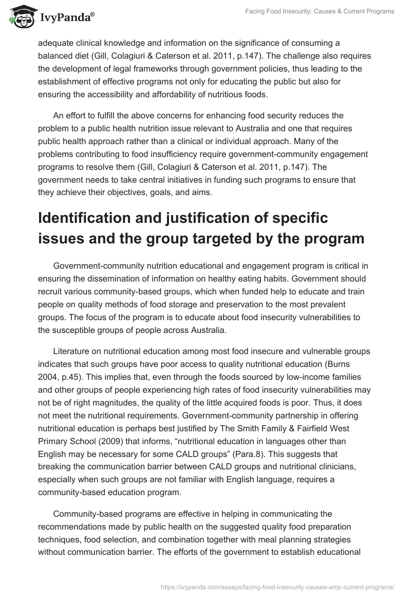 Facing Food Insecurity: Causes & Current Programs. Page 3