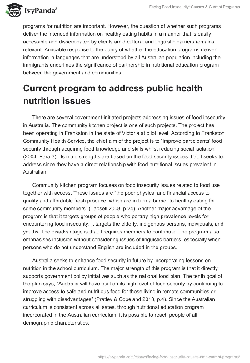 Facing Food Insecurity: Causes & Current Programs. Page 4