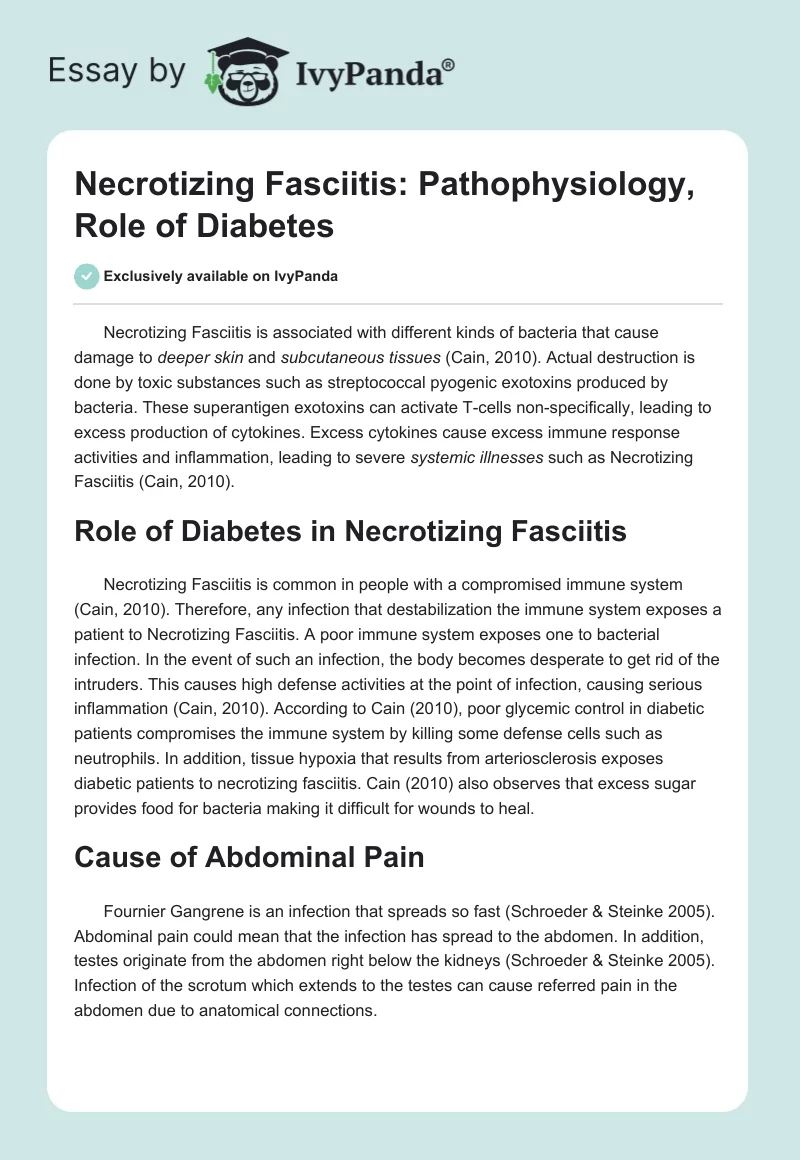 Necrotizing Fasciitis: Pathophysiology, Role of Diabetes. Page 1