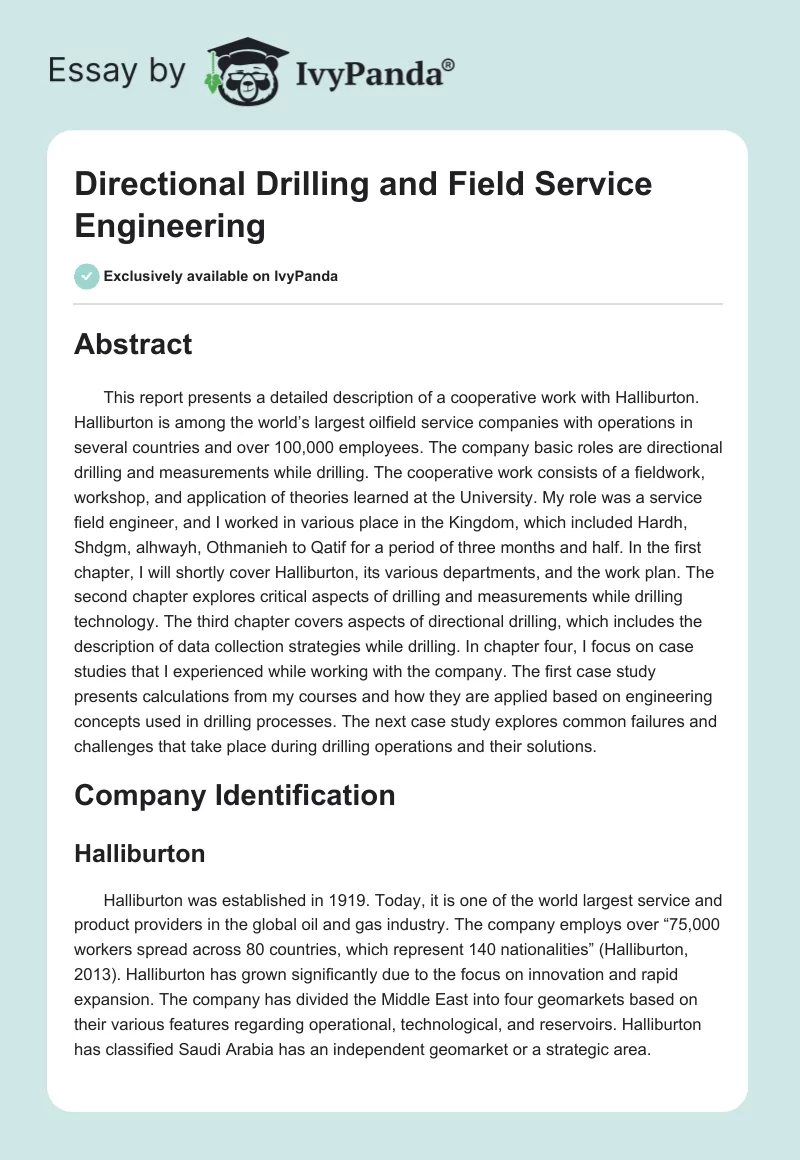 Directional Drilling and Field Service Engineering. Page 1