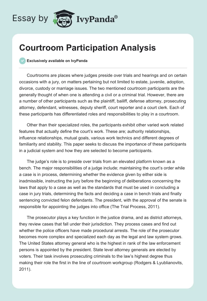 Courtroom Participation Analysis. Page 1