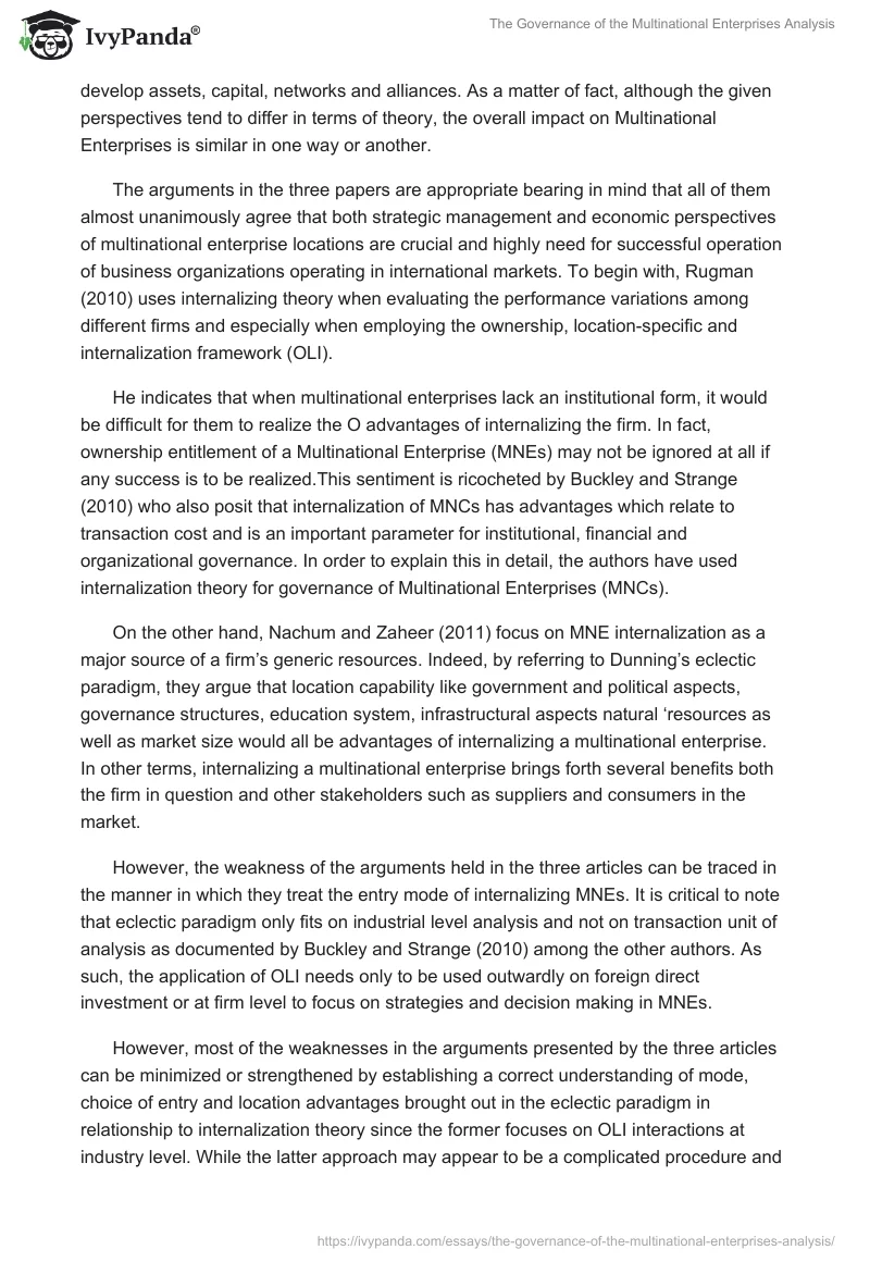 The Governance of the Multinational Enterprises Analysis. Page 2