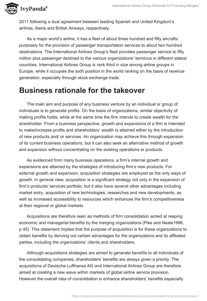 International Airlines Group Rationale for Proposing Mergers. Page 2