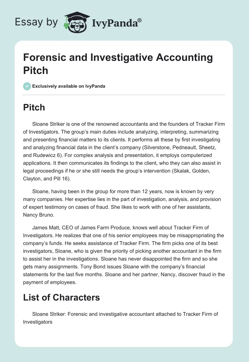 Forensic and Investigative Accounting Pitch. Page 1