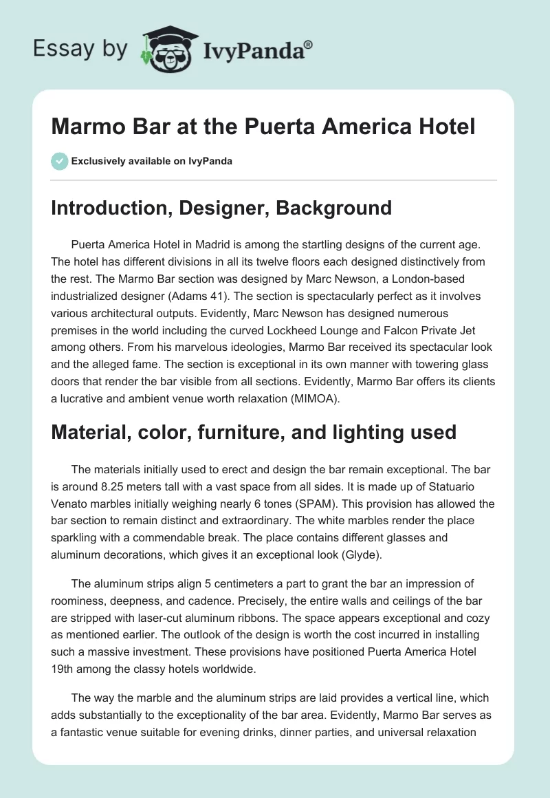 Marmo Bar at the Puerta America Hotel. Page 1