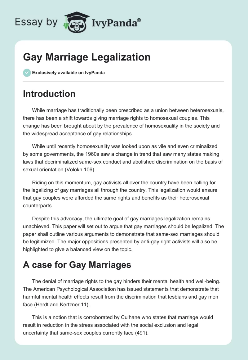 Gay Marriage Legalization. Page 1