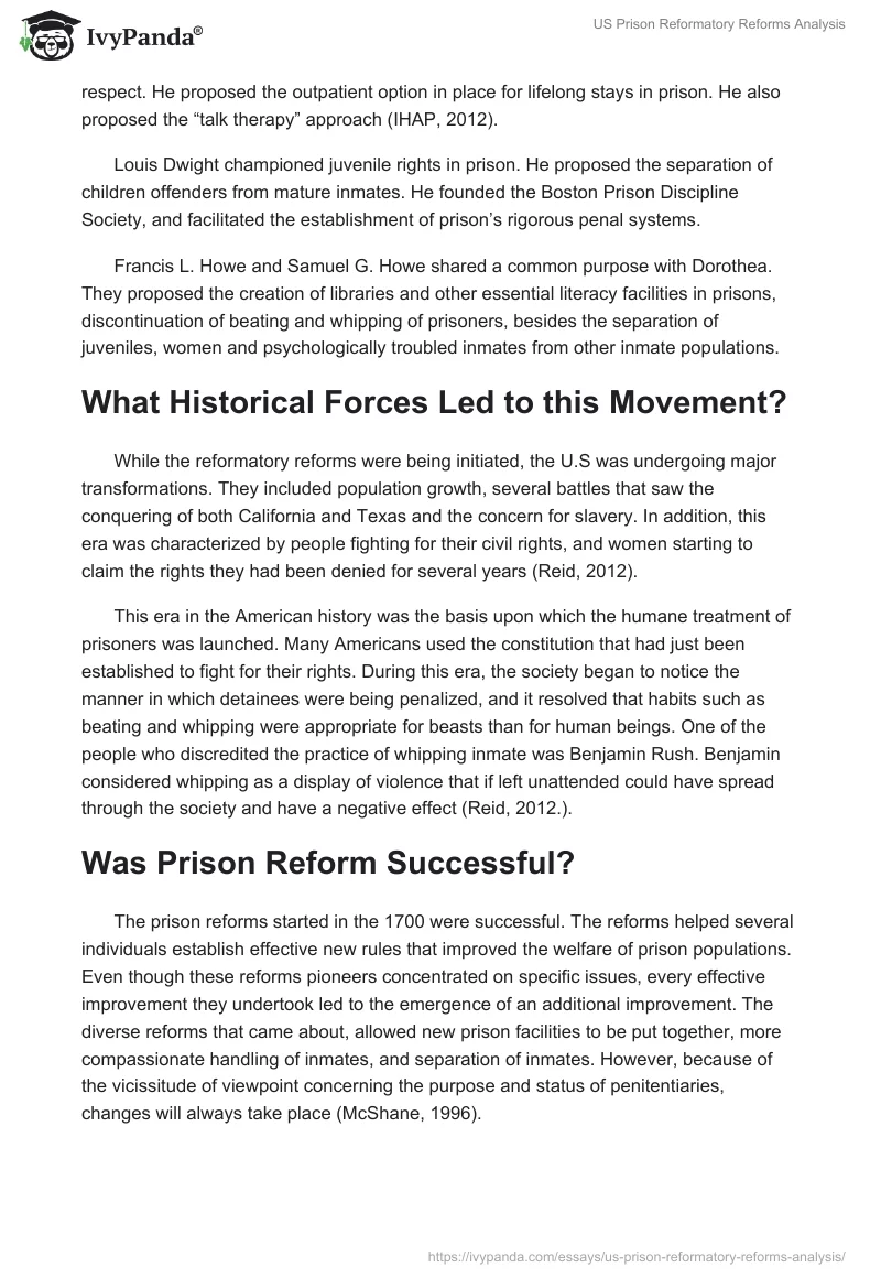 US Prison Reformatory Reforms Analysis. Page 2