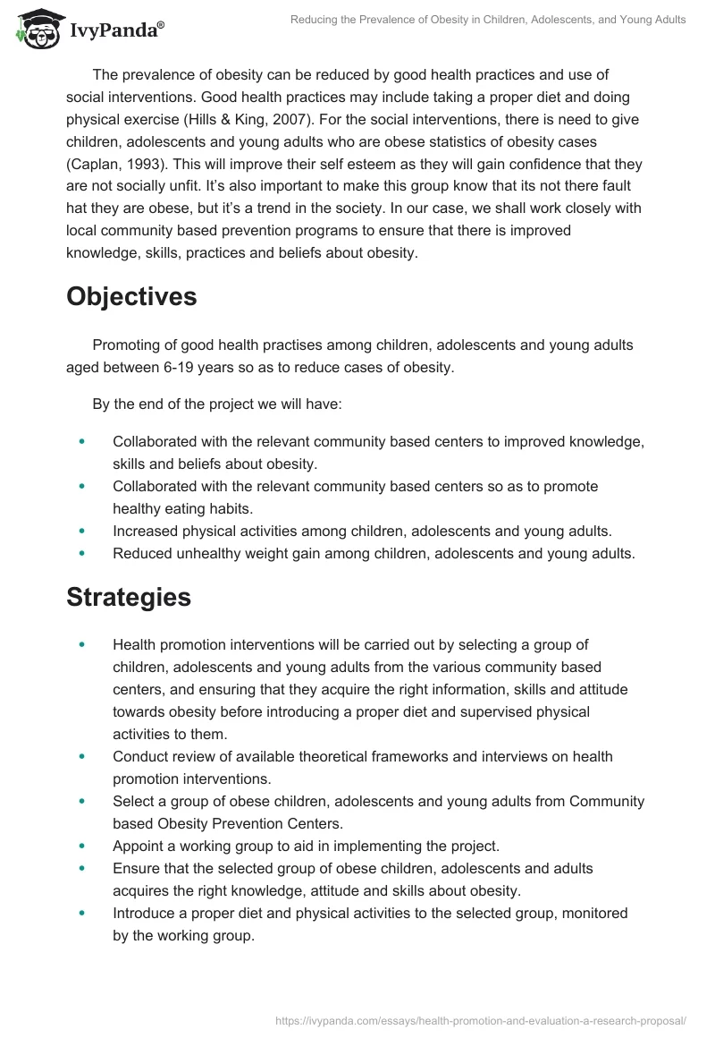 Reducing the Prevalence of Obesity in Children, Adolescents, and Young Adults. Page 4
