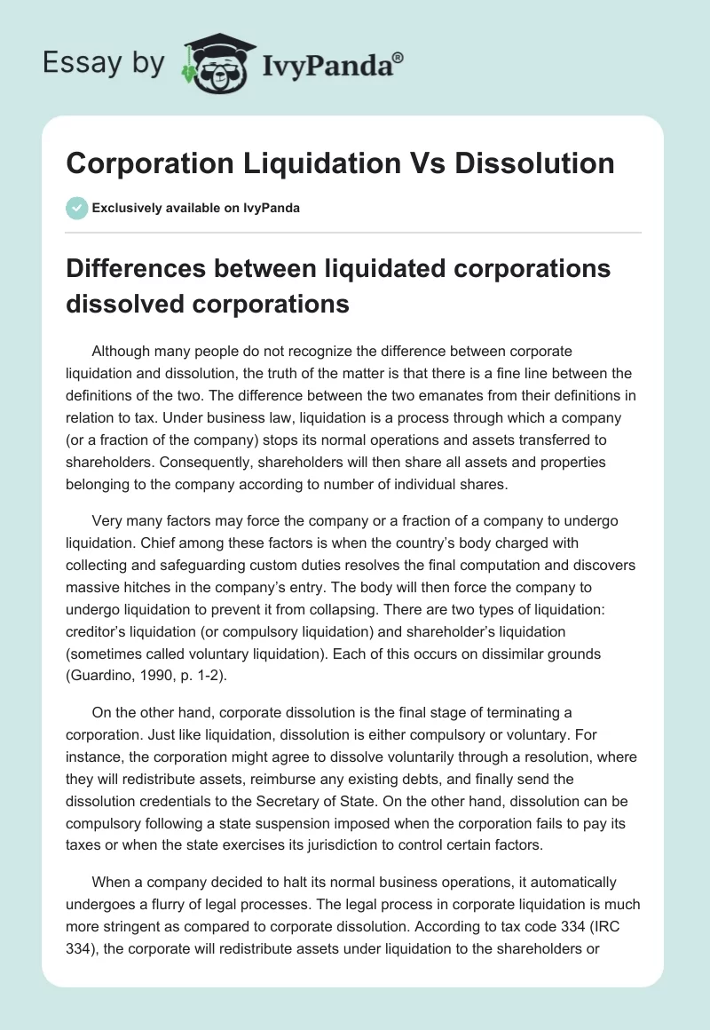 Corporation Liquidation Vs Dissolution. Page 1
