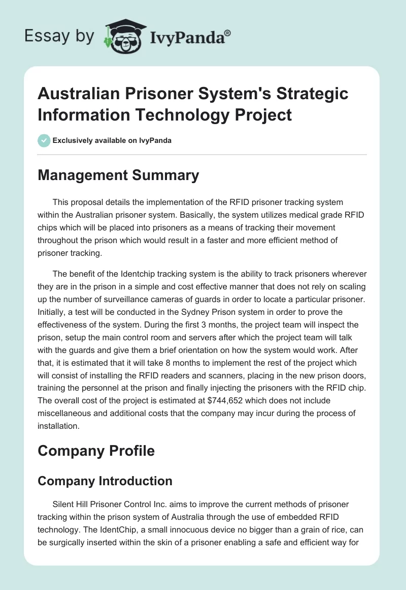 Australian Prisoner System's Strategic Information Technology Project. Page 1