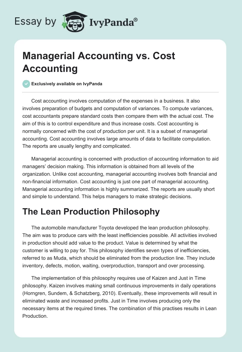 Managerial Accounting vs. Cost Accounting. Page 1