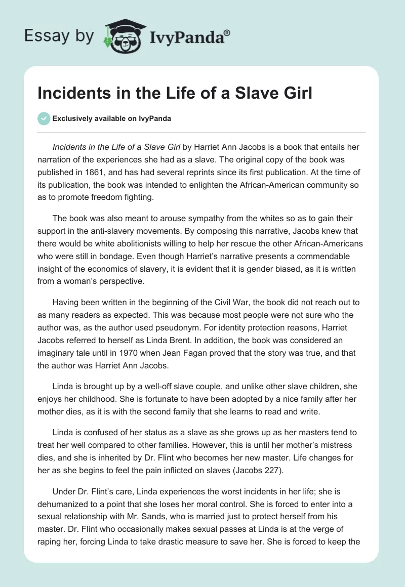 Incidents in the Life of a Slave Girl. Page 1