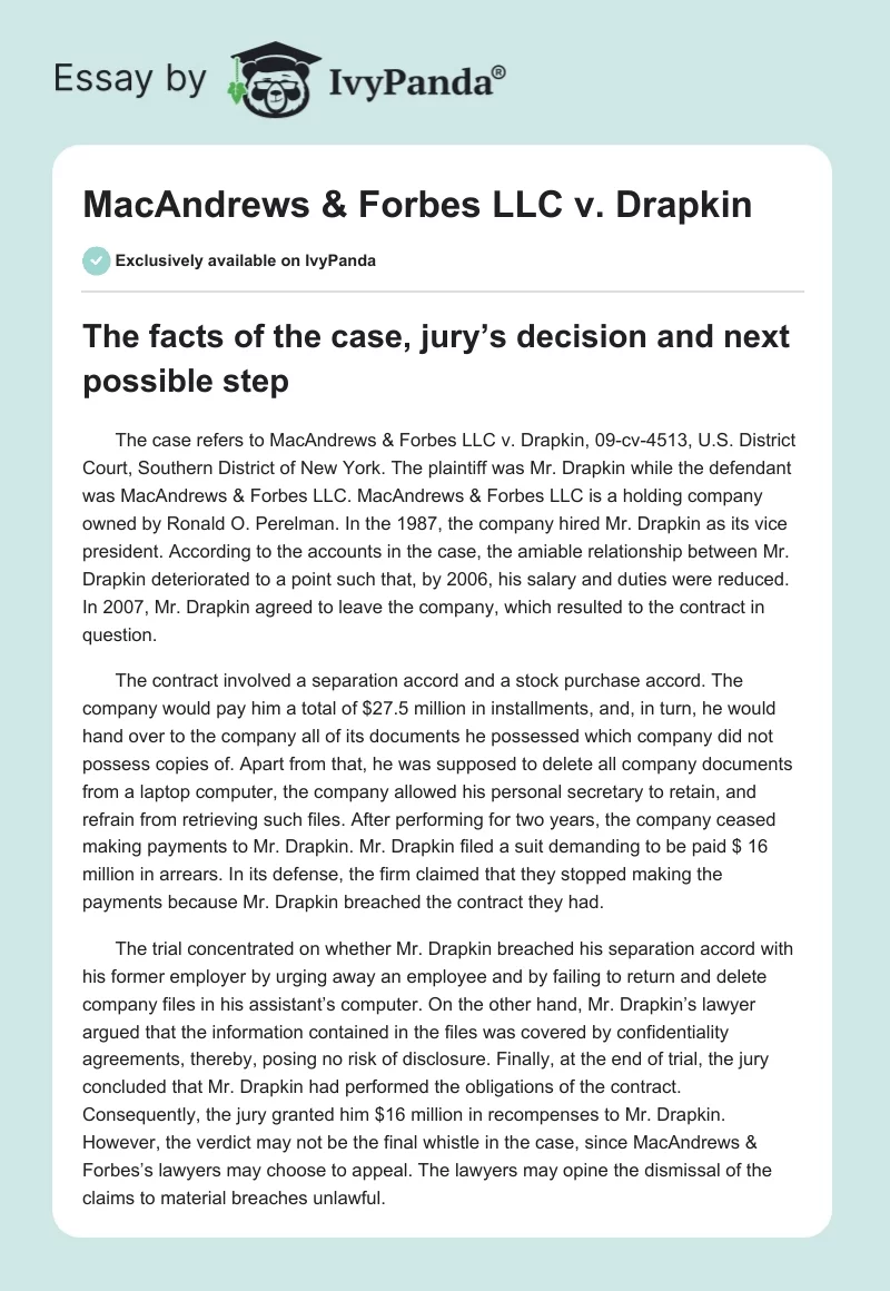 MacAndrews & Forbes LLC v. Drapkin. Page 1