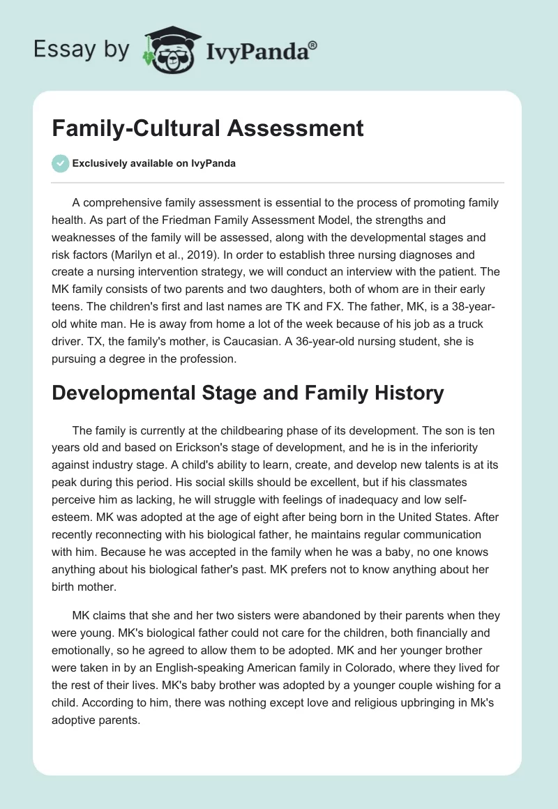 Family-Cultural Assessment. Page 1