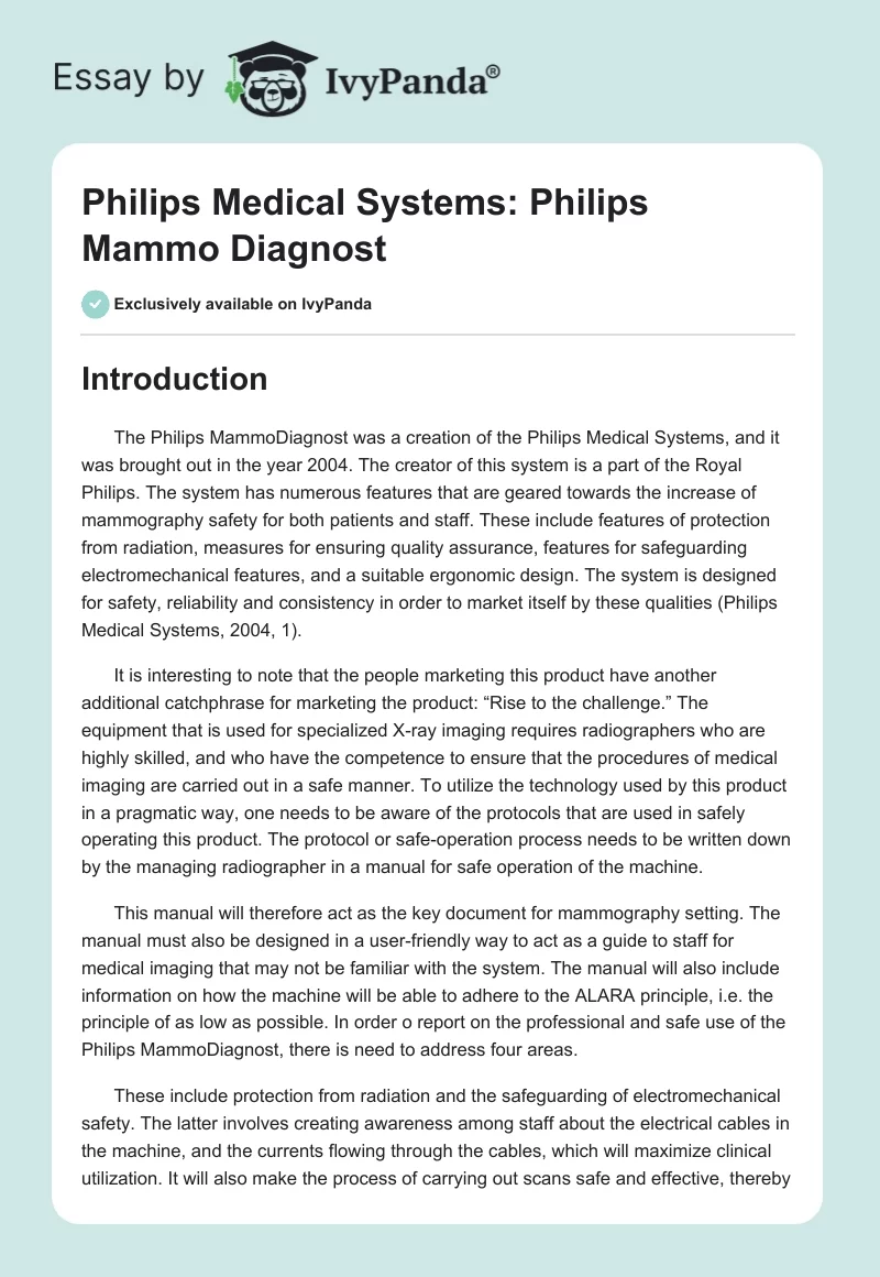 Philips Medical Systems: Philips Mammo Diagnost. Page 1