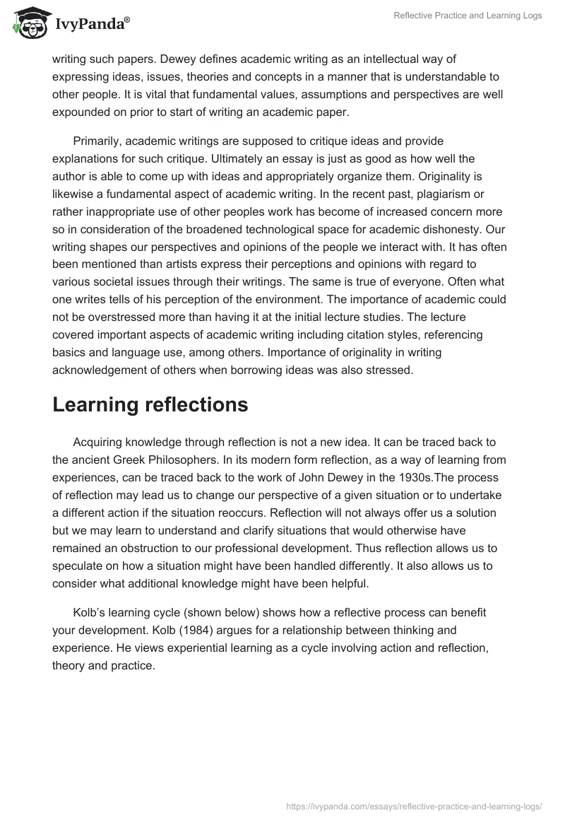 Reflective Practice and Learning Logs. Page 4