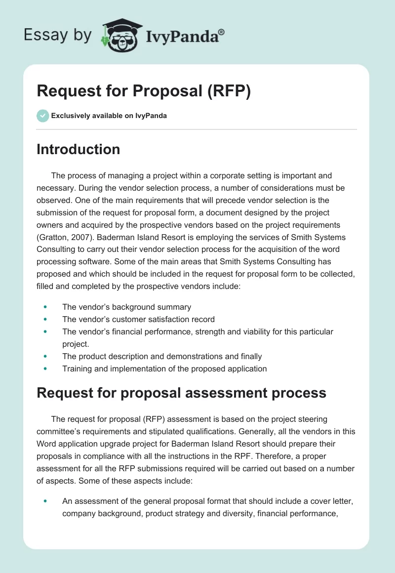 Request for Proposal (RFP). Page 1