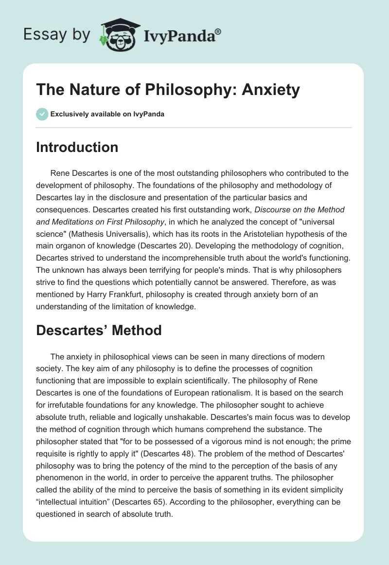 The Nature of Philosophy: Anxiety. Page 1