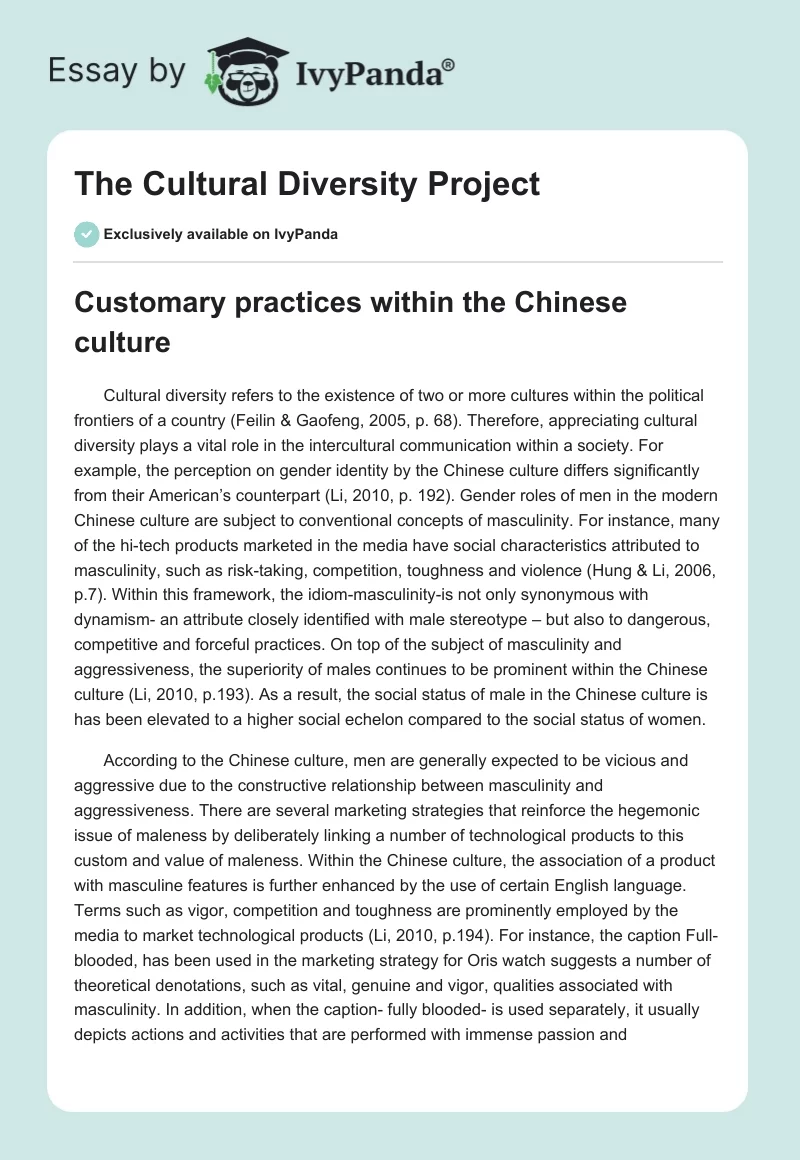 The Cultural Diversity Project. Page 1