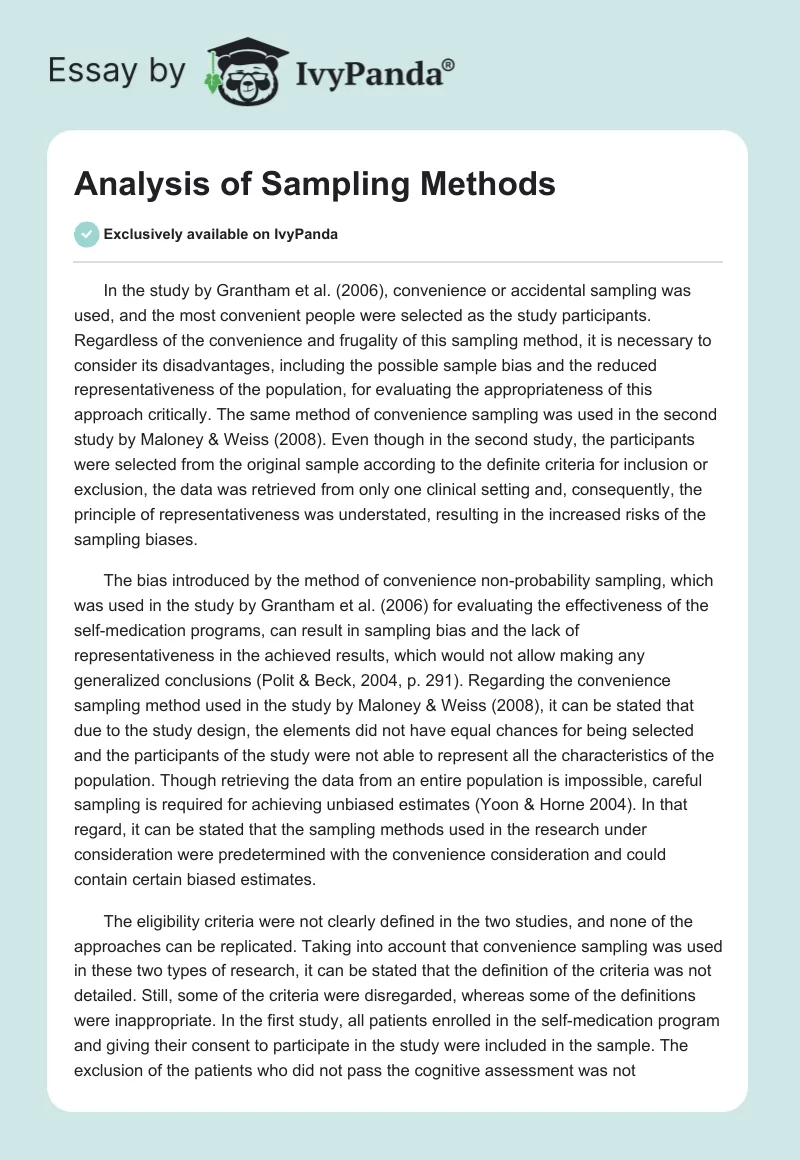 Analysis of Sampling Methods. Page 1