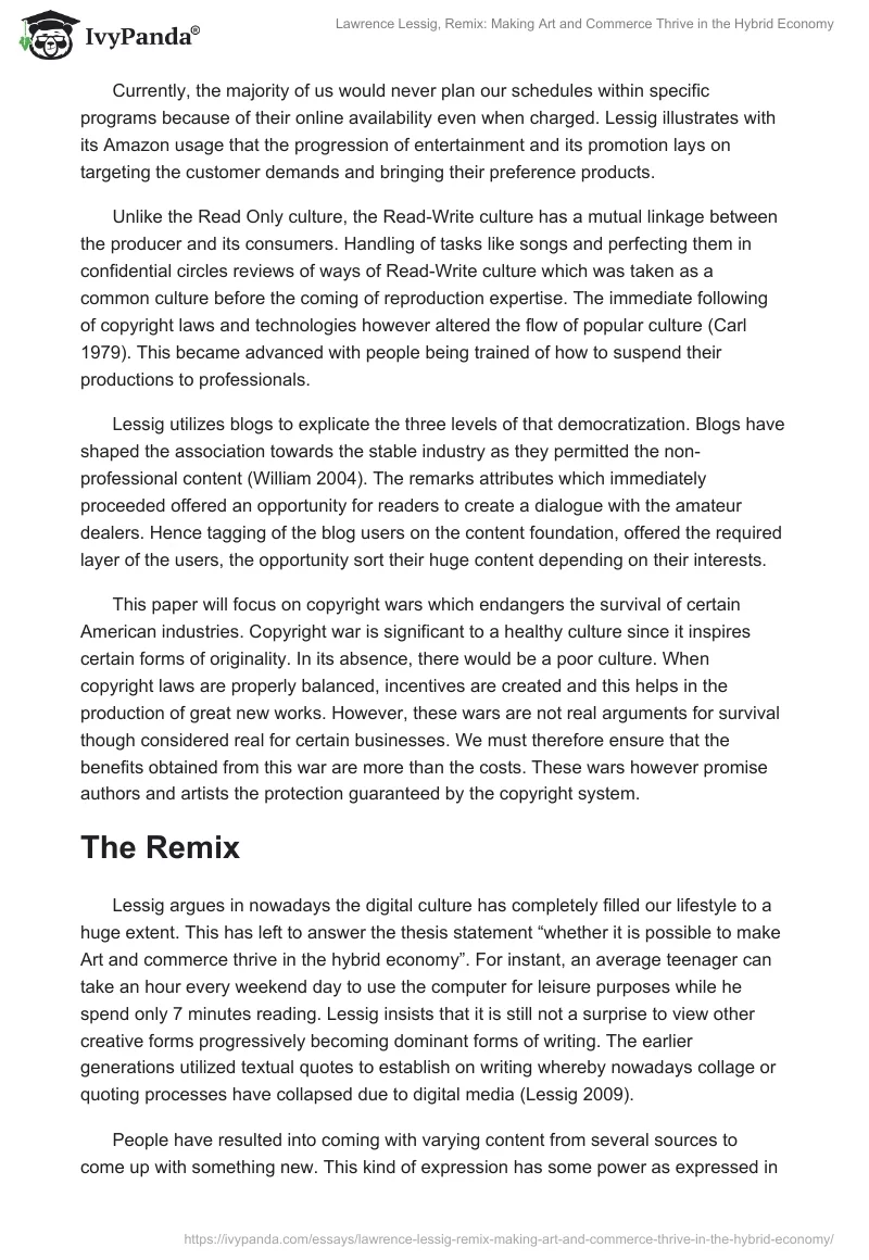 Lawrence Lessig, Remix: Making Art and Commerce Thrive in the Hybrid Economy. Page 2