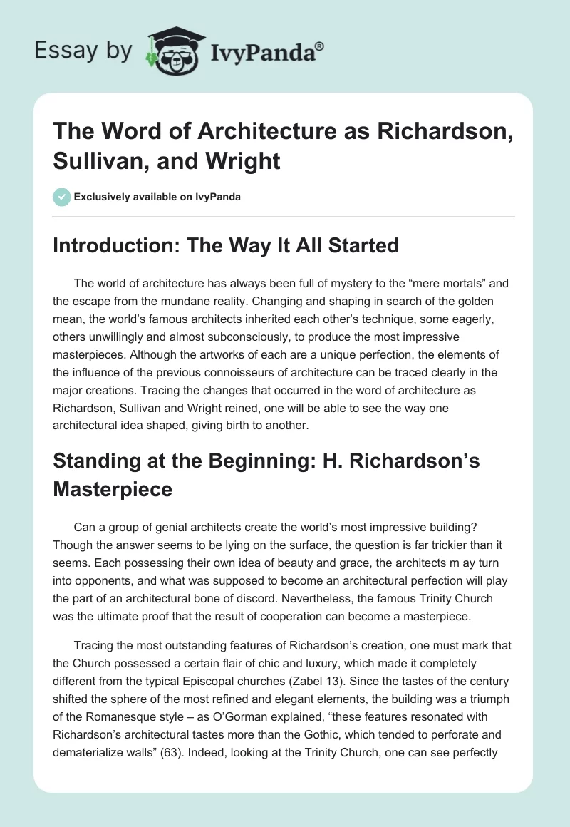 The Word of Architecture as Richardson, Sullivan, and Wright. Page 1
