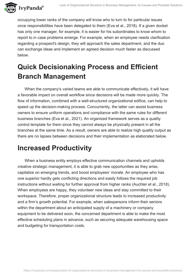 Lack of Organizational Structure in Business Management, its Causes and Possible Solutions. Page 5