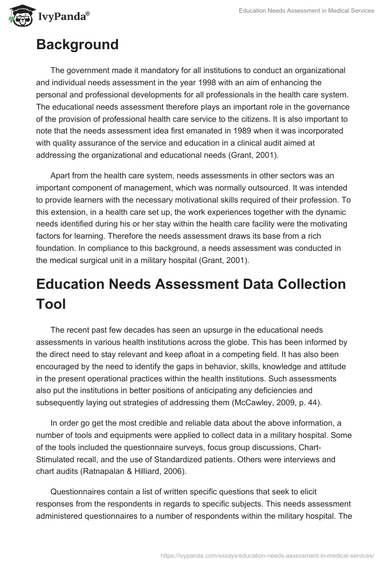 Education Needs Assessment in Medical Services. Page 2