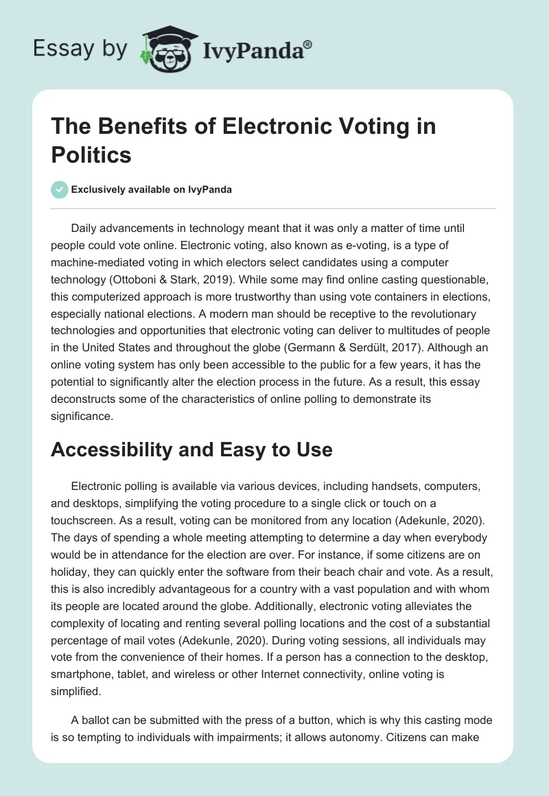 The Benefits of Electronic Voting in Politics. Page 1