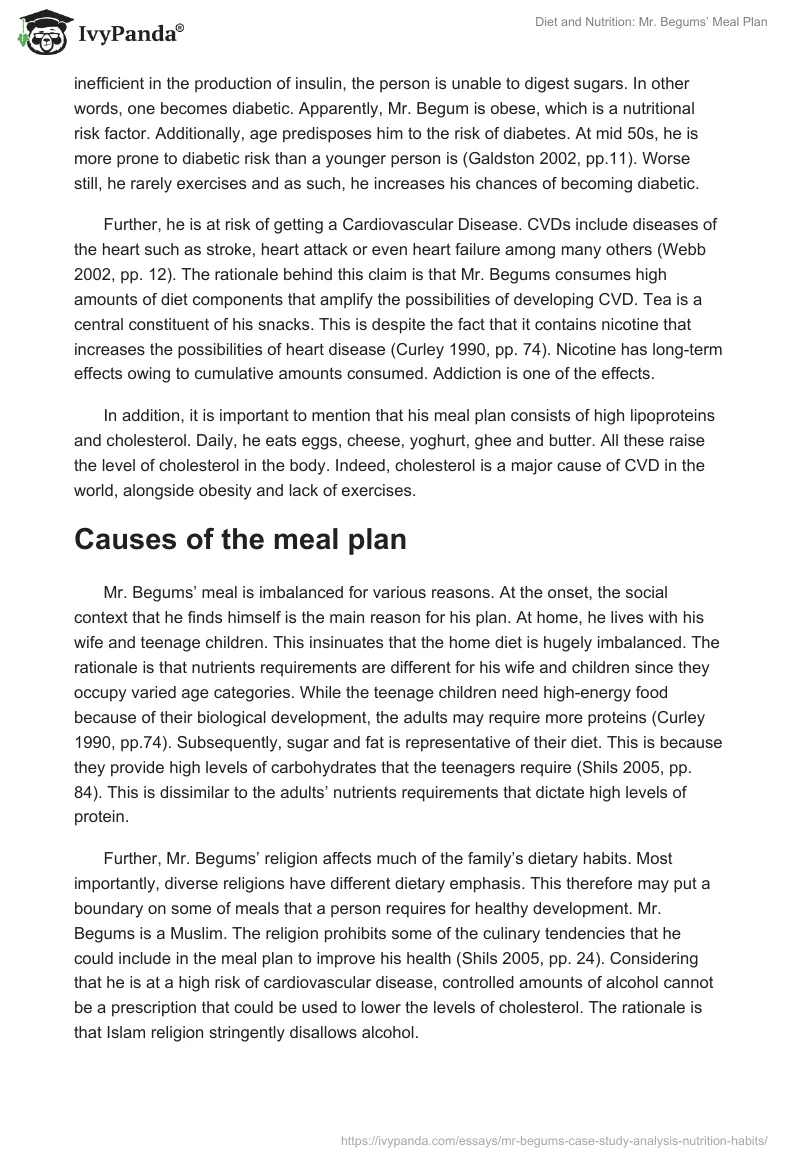 Diet and Nutrition: Mr. Begums’ Meal Plan. Page 2