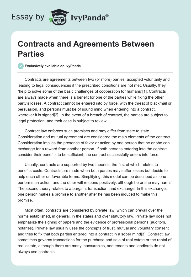 Contracts and Agreements Between Parties. Page 1